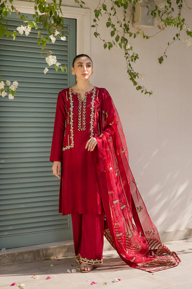Beige on Red Humayun Alamgir XS 3 Piece