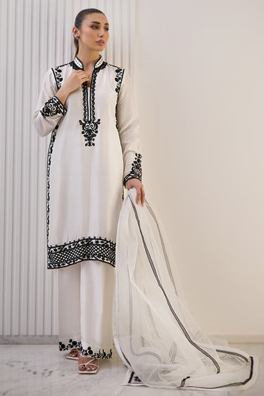 White and black Humayun Alamgir XS 3 Piece