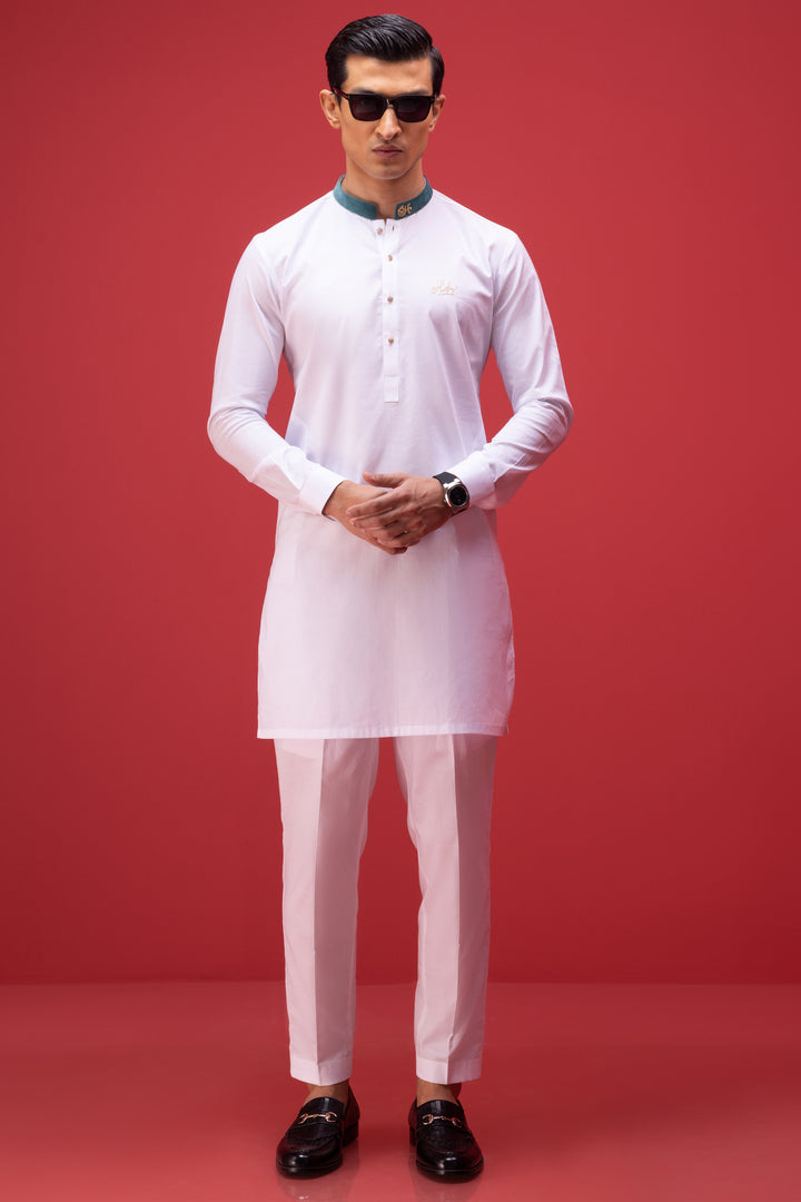 White Chambray Cotton Kurta Pajama Humayun Alamgir S