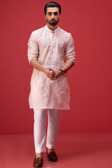 Light Peach Cotton Silk Kurta Pajama