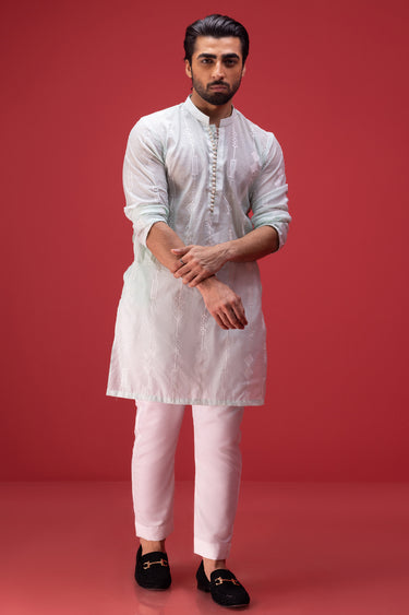 Mint Green Cotton Silk Kurta Pajama Humayun Alamgir