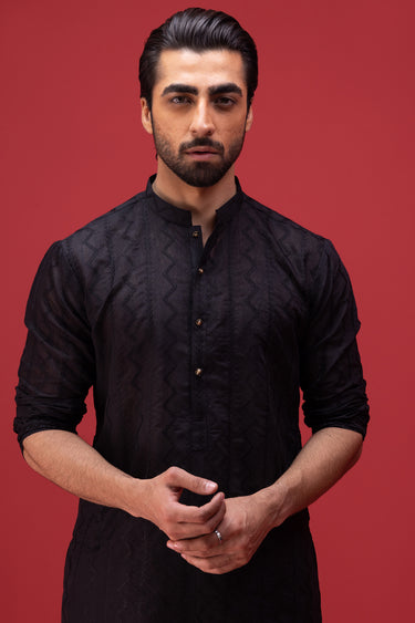 Black Sherwani Collar Kurta Pajama Humayun Alamgir