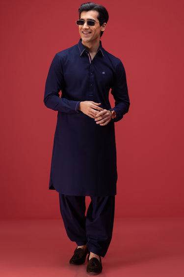 Navy blue Cotton Shalwar Kameez Humayun Alamgir