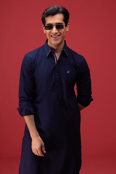 Navy blue Cotton Shalwar Kameez Humayun Alamgir