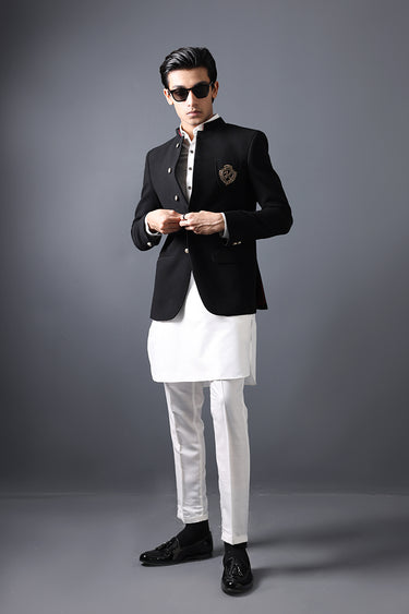Black Armani Prince Coat humyaunalamgir S Prince Coat+Kurta Pajama