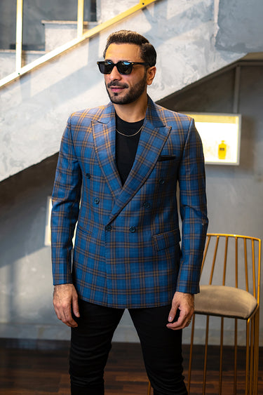 Navy Blue Checkered Blazer