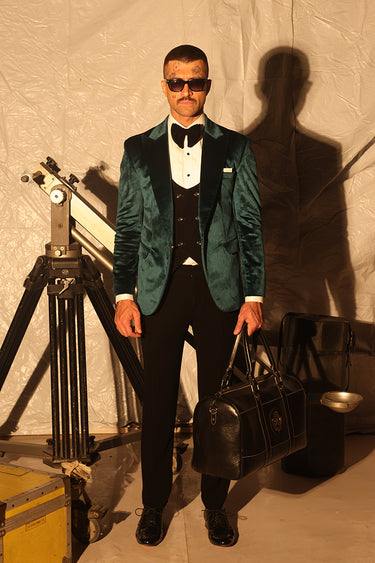 English Green Velvet Tux Suits HumayunAlamgir S