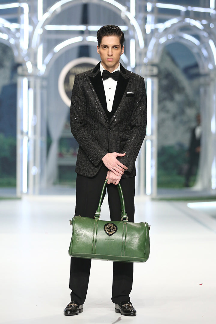 BLACK EMBOSSED TUX RUNWAY humyaunalamgir S