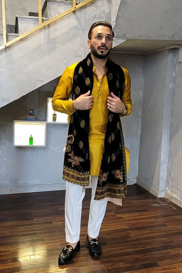 Mustard Yellow Silk Kurta Pajama HumayunAlamgir