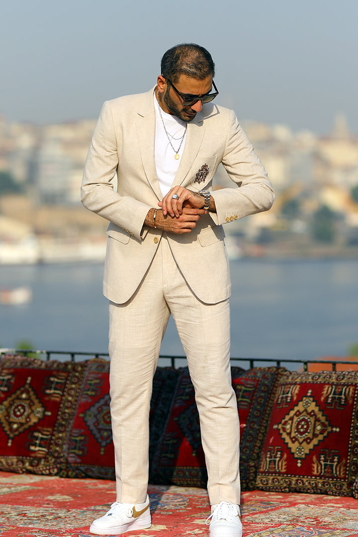 Beige Two-Piece linen Suit Suits HumayunAlamgir