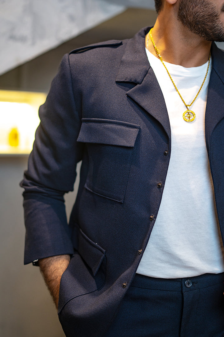 Shirt Jacket Two-Piece Navy-Blue Suit Suits HumayunAlamgir