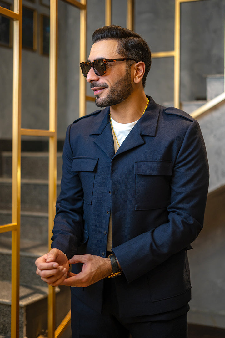 Shirt Jacket Two-Piece Navy-Blue Suit Suits HumayunAlamgir