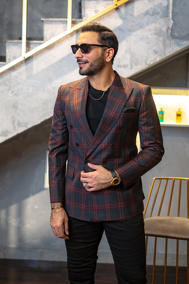 Black Checkered Blazer HumayunAlamgir S