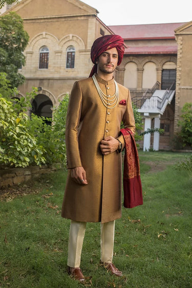 Golden Silk Sherwani humyaunalamgir S