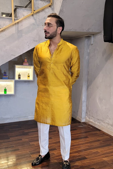 Mustard Yellow Silk Kurta Pajama HumayunAlamgir