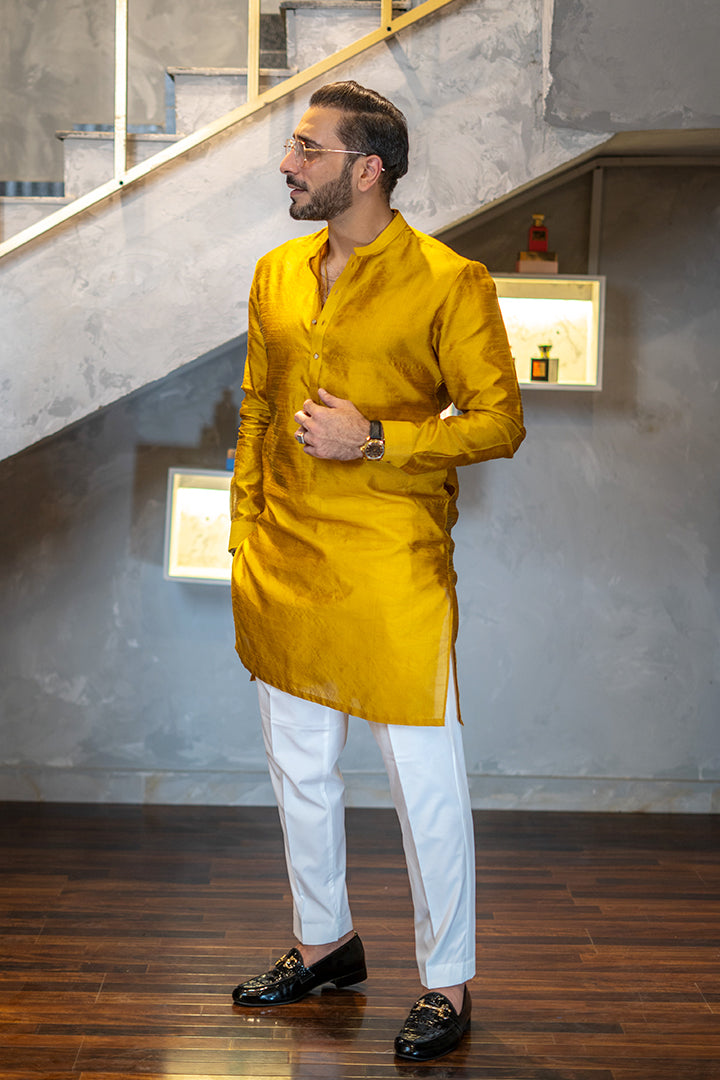 Mustard Yellow Silk Kurta Pajama HumayunAlamgir S