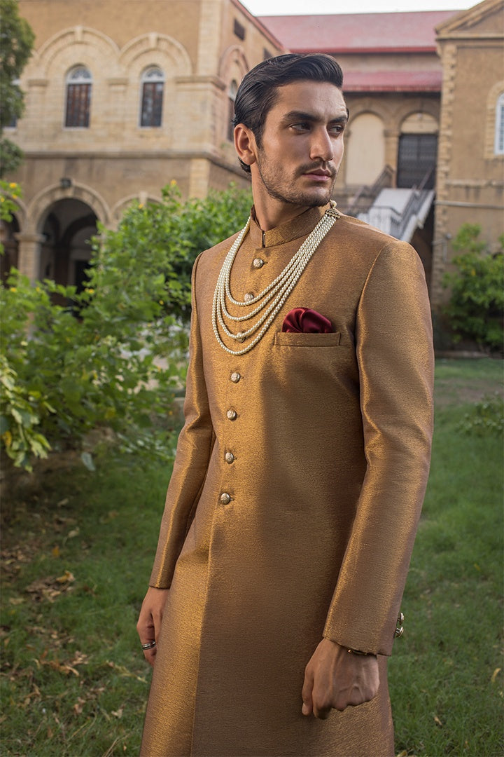 Golden Silk Sherwani humyaunalamgir