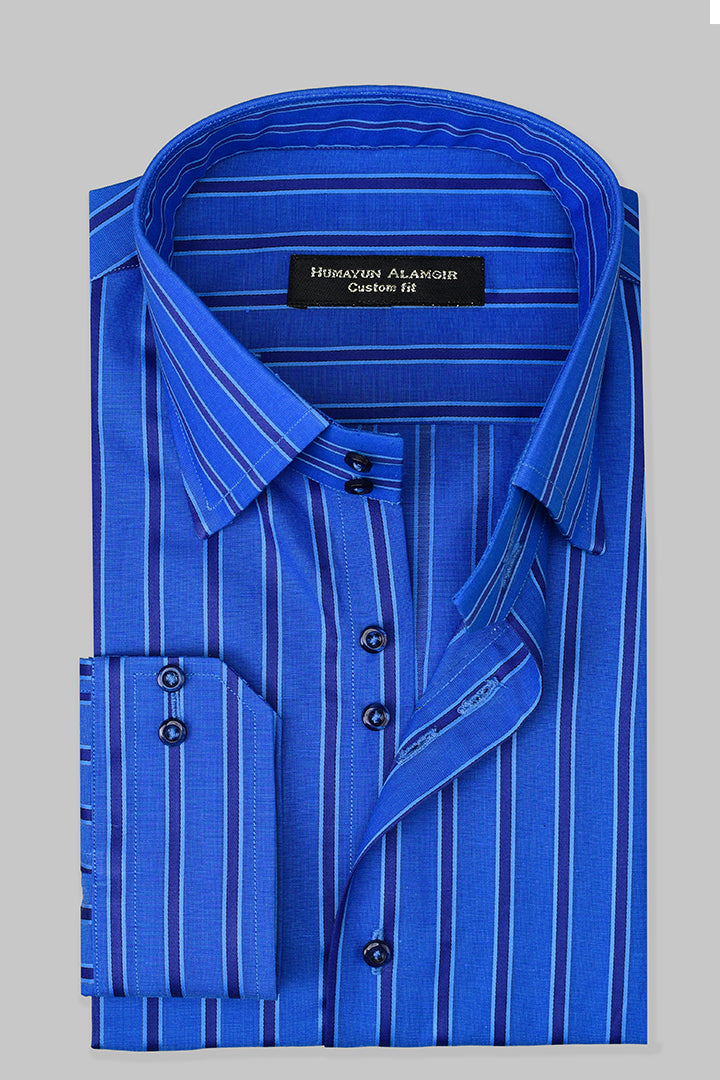 Blue Striped Shirt Semi Formal humyaunalamgir