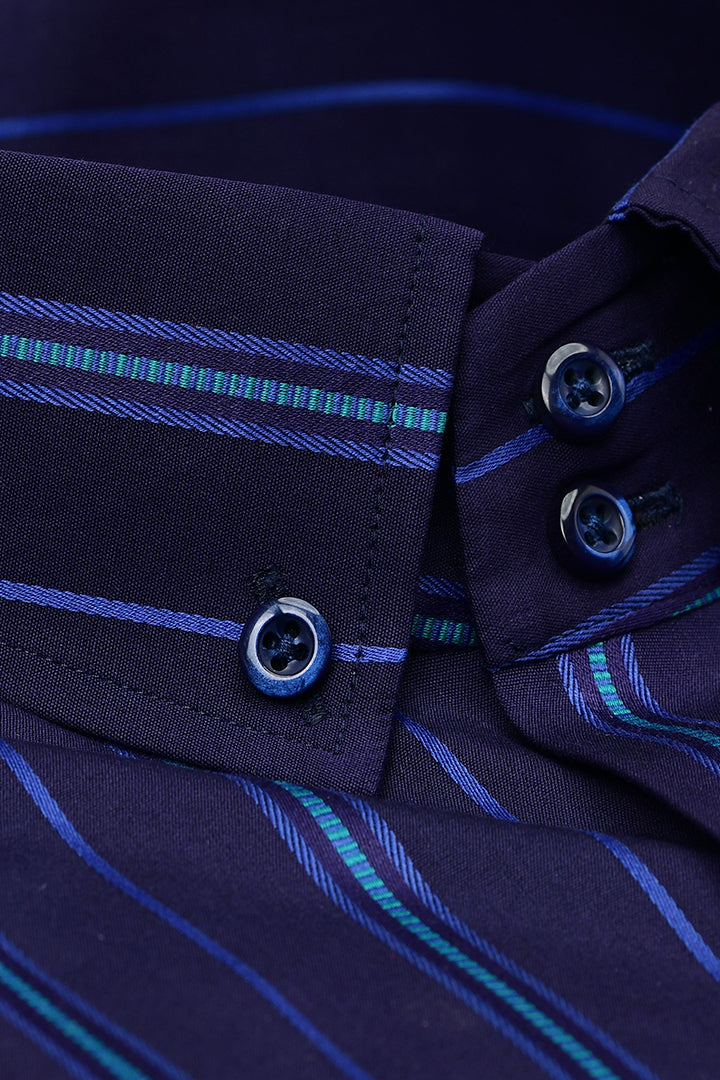 Midnight Blue Striped Shirt Semi Formal humyaunalamgir
