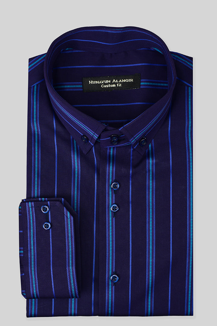 Midnight Blue Striped Shirt Semi Formal humyaunalamgir S