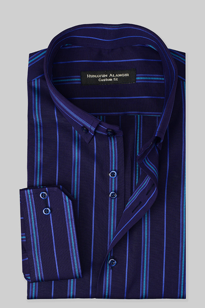 Midnight Blue Striped Shirt Semi Formal humyaunalamgir