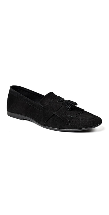 Black Suede Leather Frill With Dori Tussle Shoes humyaunalamgir 40