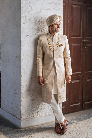 Ivory Silk Hand Embroidered Sherwani humyaunalamgir XL