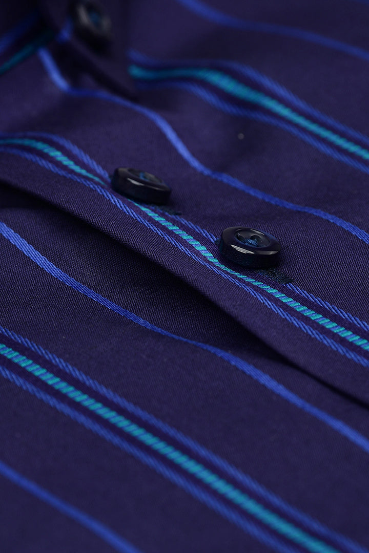 Midnight Blue Striped Shirt Semi Formal humyaunalamgir