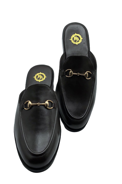 Black Leather Zapata Shoes humyaunalamgir
