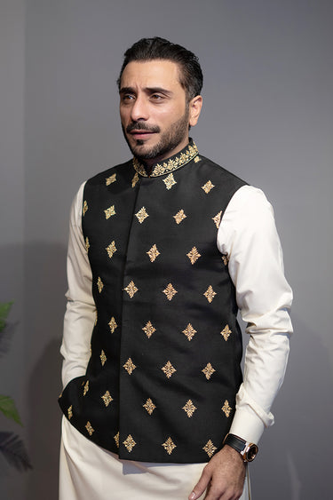 Black Cotton Silk Waist Coat HumayunAlamgir S Waist Coat