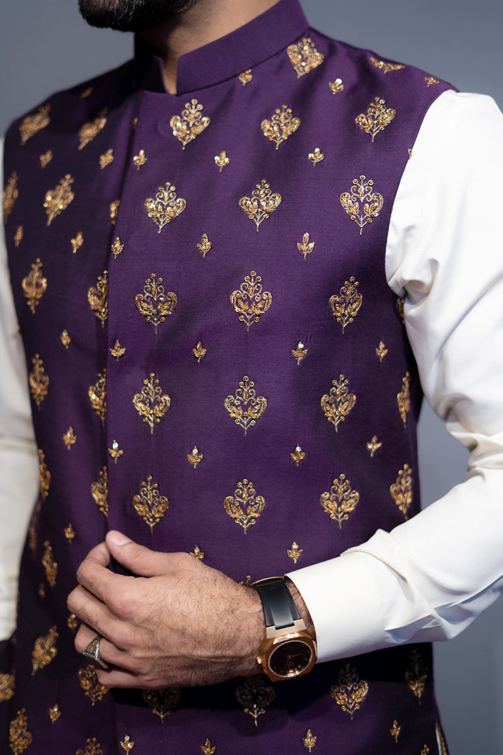 Purple Cotton Silk Waist Coat