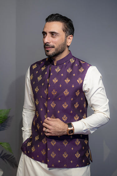 Purple Cotton Silk Waist Coat