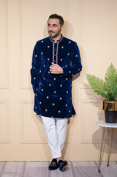 Navy Blue Velvet Kurta Pajama