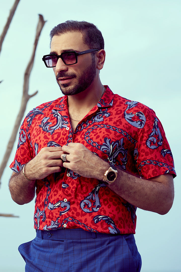 The Orange and Blue Printed Casual Shirt