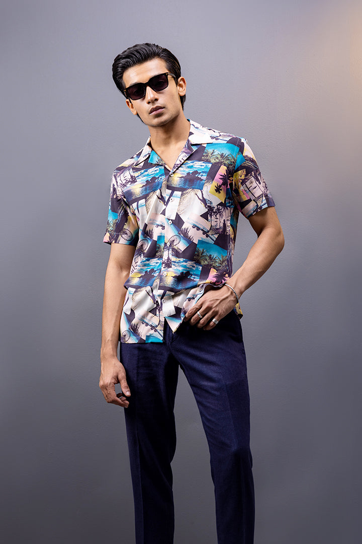 Floral shirt Cuban Collar Half Sleeves Shirt