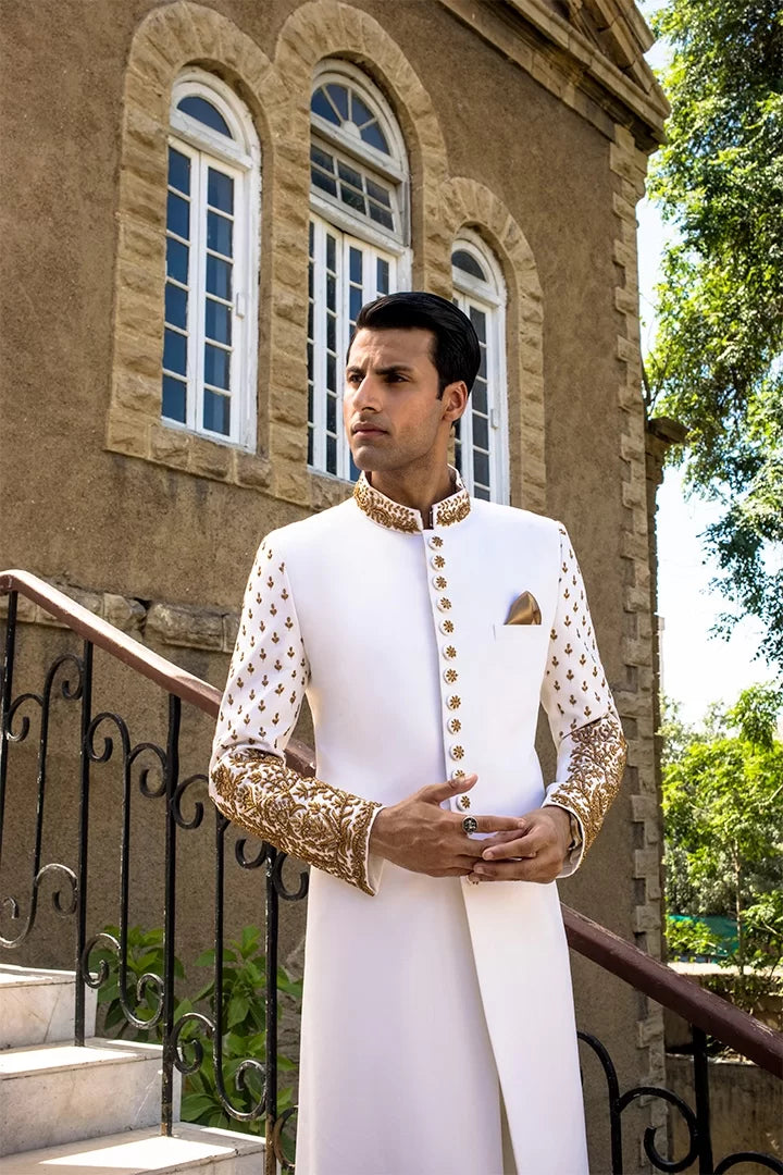 White Sherwani Premium suiting Fabric. humyaunalamgir
