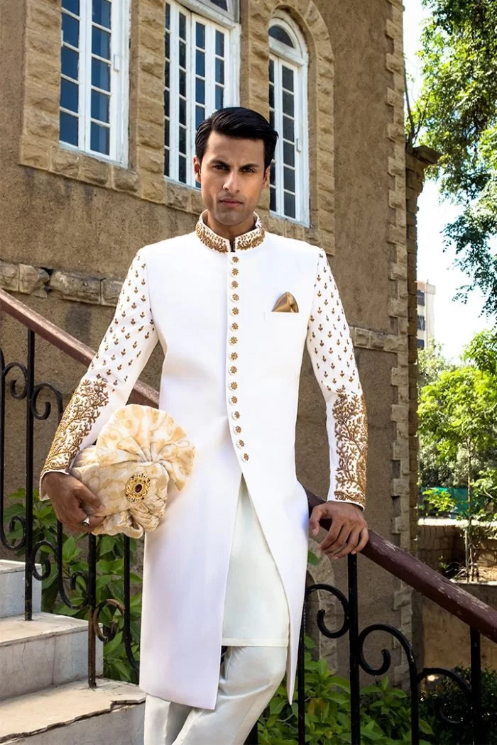 White Sherwani Premium suiting Fabric. humyaunalamgir