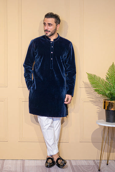 Navy Blue Velvet Kurta