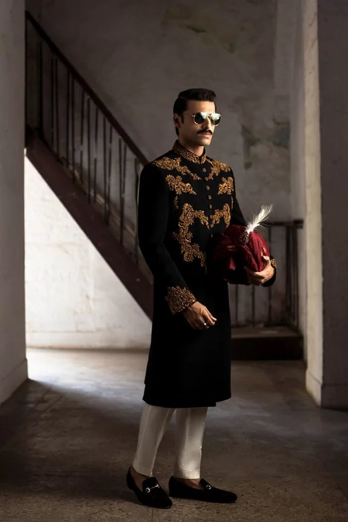 Armani Sherwani Featuring Handwork In Black humyaunalamgir