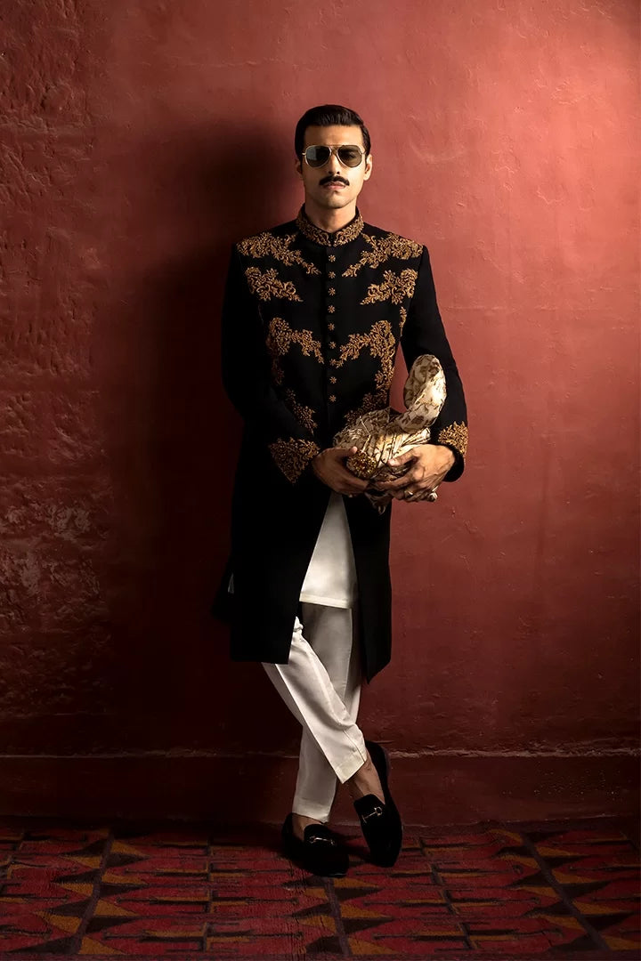 Armani Sherwani Featuring Handwork In Black humyaunalamgir XL