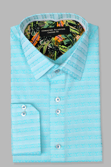 Ferozi Blue Printed Shirt Semi Formal humyaunalamgir S