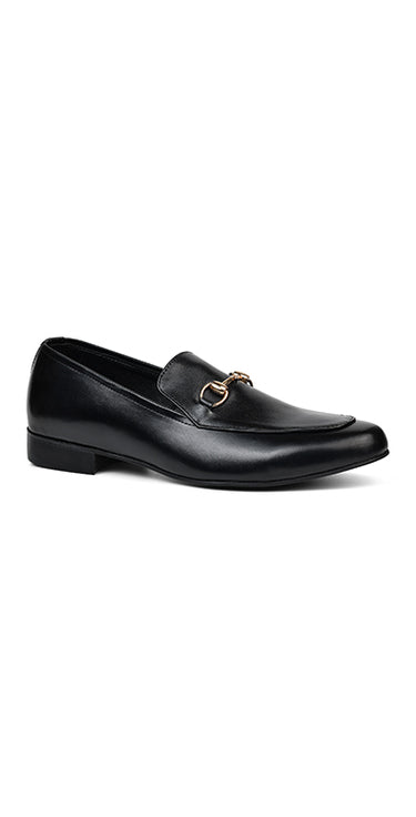 Black Burnish Leather Gucci buckle Moccasin