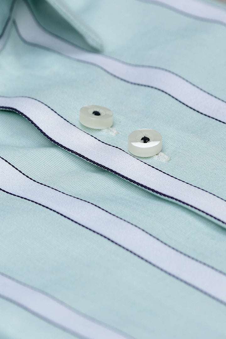 Pastel Green Striped Shirt Semi Formal humyaunalamgir