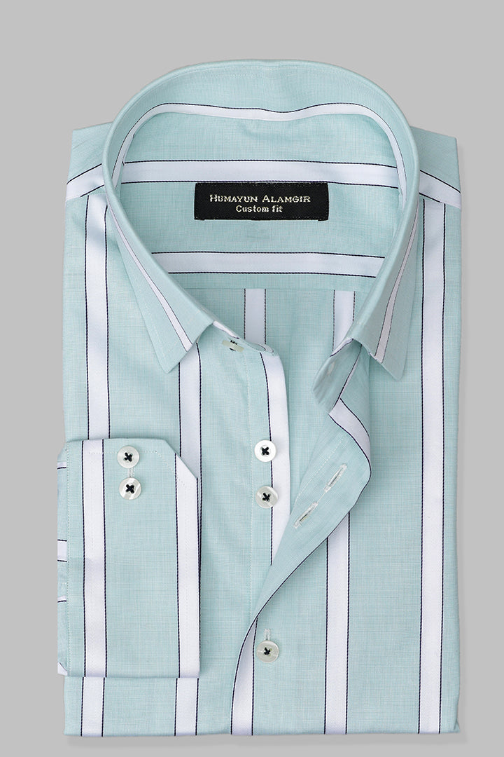 Pastel Green Striped Shirt Semi Formal humyaunalamgir
