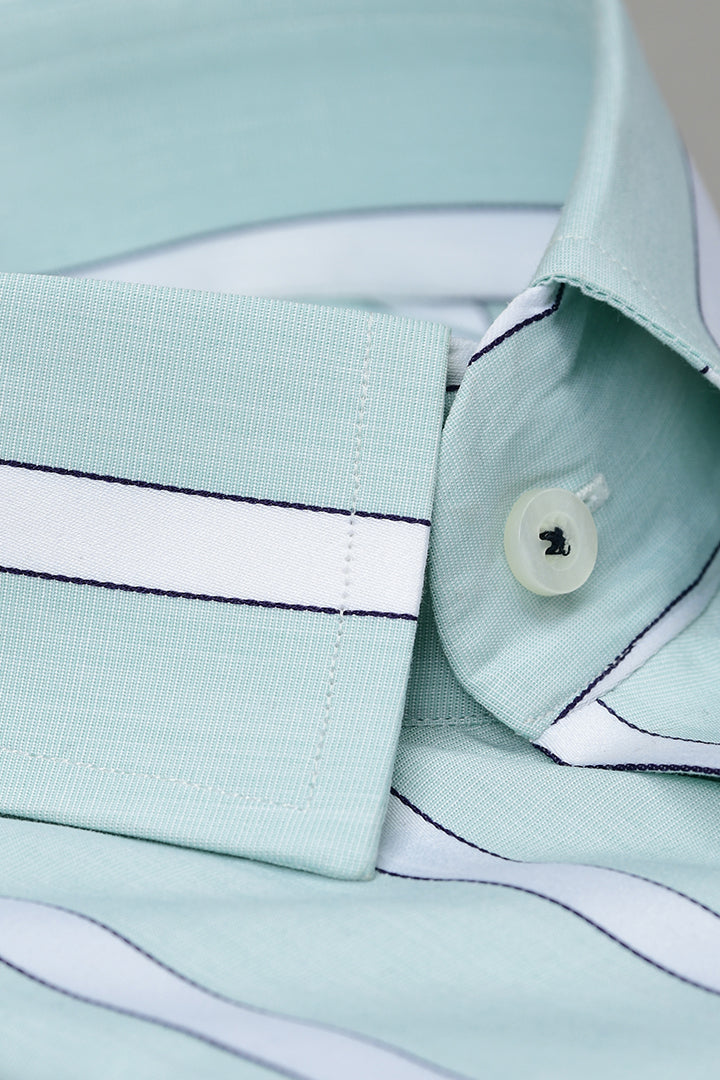 Pastel Green Striped Shirt Semi Formal humyaunalamgir