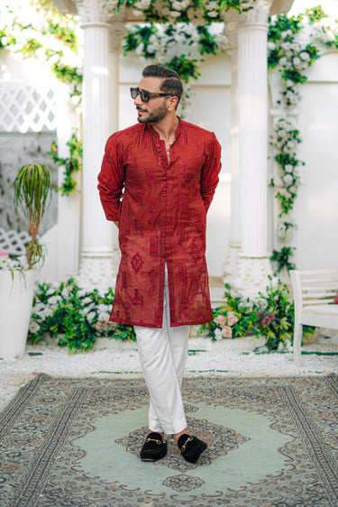 Crimson Red Kurta Pajama HumayunAlamgir