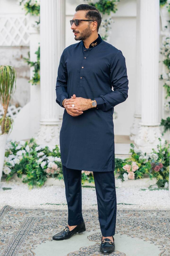 Navy Blue Bosky Kurta Pajama Humayun Alamgir S
