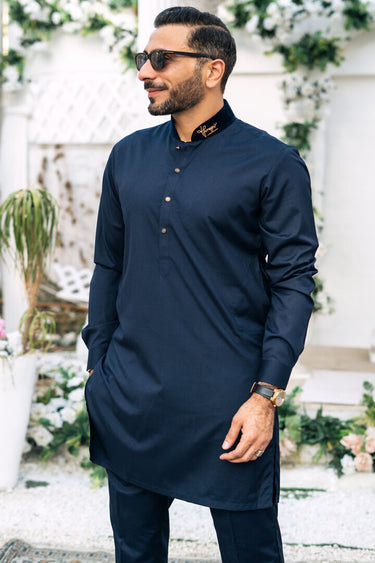 Navy Blue Bosky Kurta Pajama Humayun Alamgir