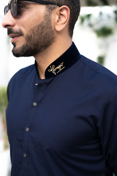 Navy Blue Bosky Kurta Pajama Humayun Alamgir