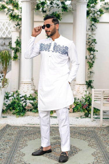 White Stretchble Cotton Kurta Pajama Humayun Alamgir S